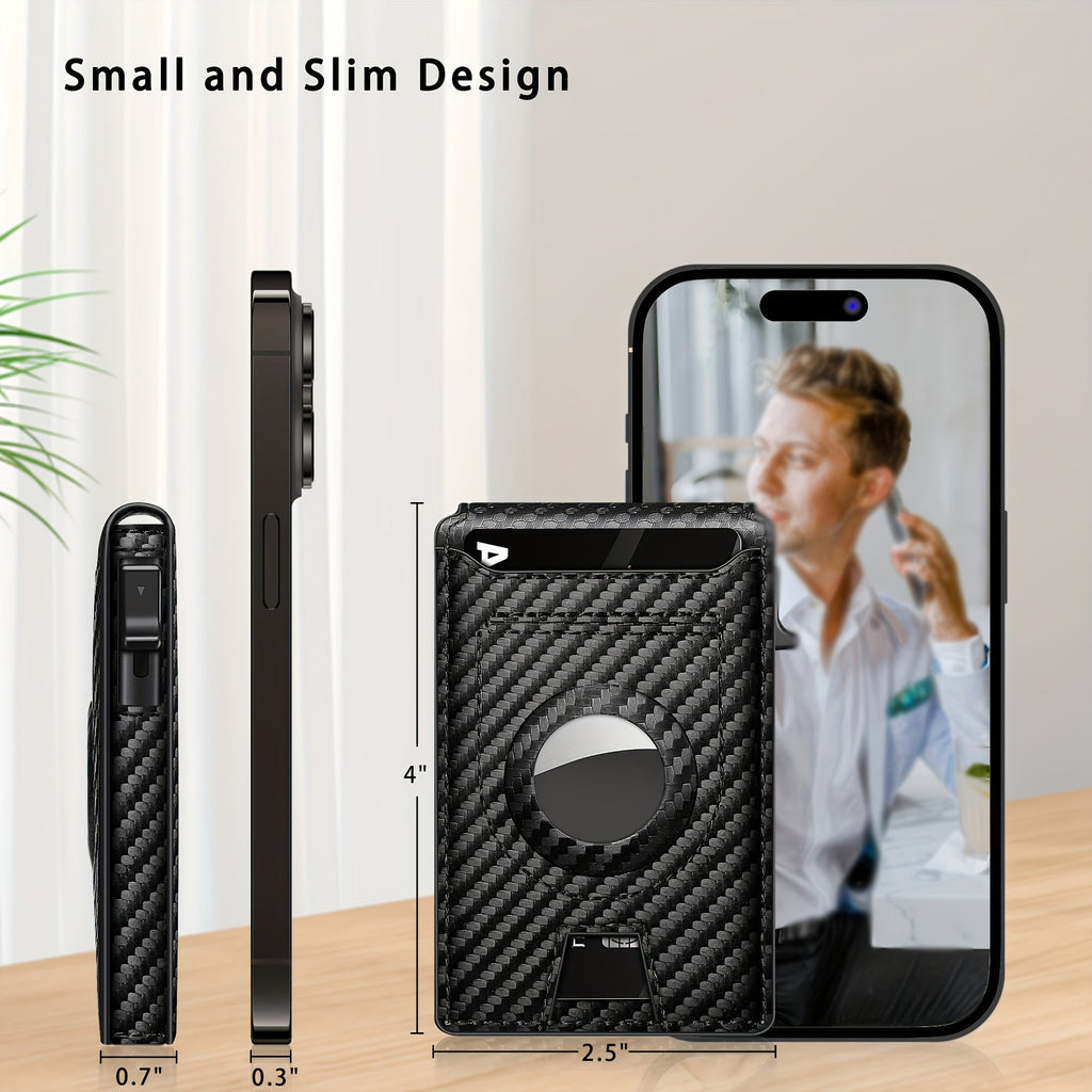 Men's Carbon Fiber RFID Wallet | Aluminum Pop - Up Card Slot & AirTag Holder | Minimalist Bi - Fold - Hippopotamus Barn