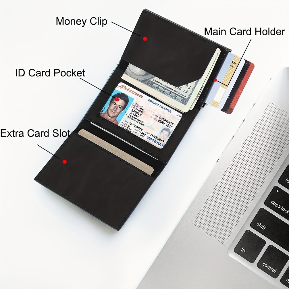 Men's Slim RFID Wallet with AirTag Card Slot | Pop - Up Tri - Fold Leather Wallet - Hippopotamus Barn
