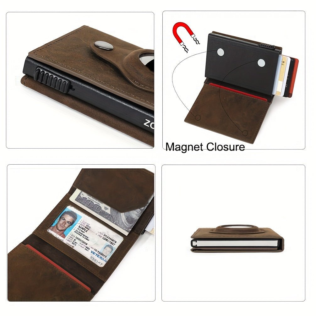 Men's Slim RFID Wallet with AirTag Card Slot | Pop - Up Tri - Fold Leather Wallet - Hippopotamus Barn