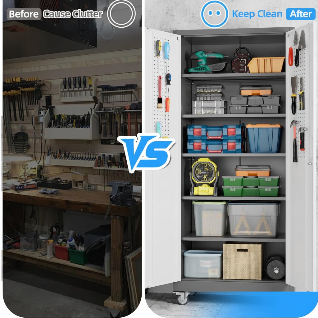 Metal Garage Cabinet with Wheels - Lockable Rolling Storage with 5 Adjustable Shelves - Hippopotamus Barn