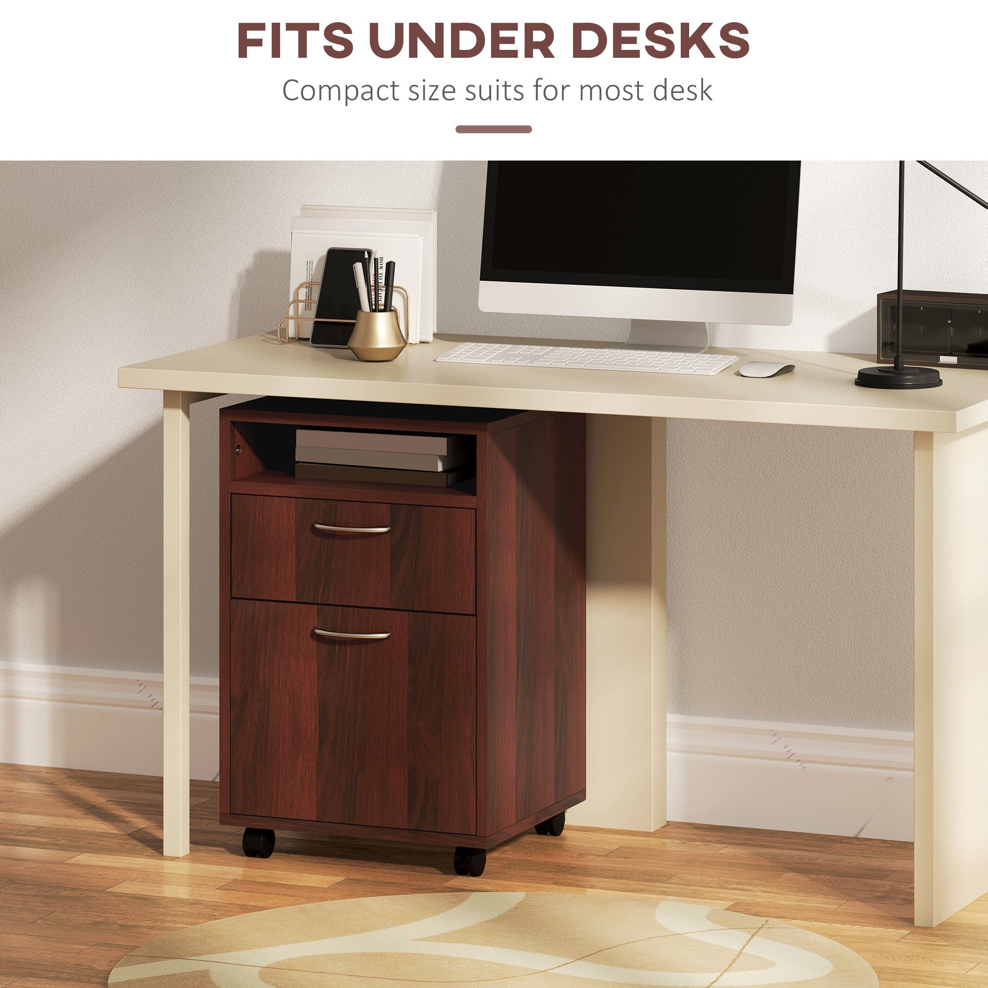 Mobile Printer Stand with Storage - Rolling File Cabinet with Drawers and Wheels - Hippopotamus Barn