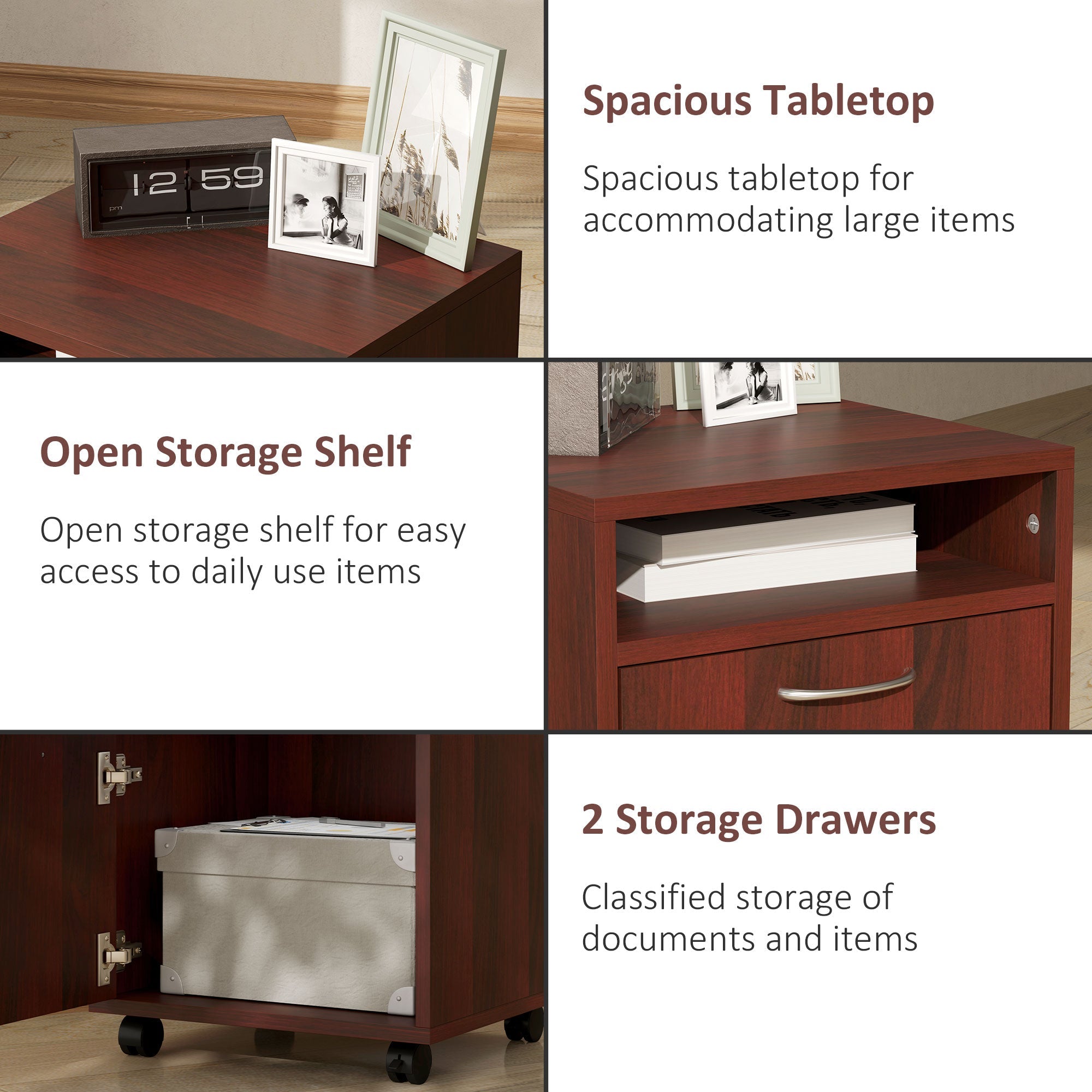 Mobile Printer Stand with Storage - Rolling File Cabinet with Drawers and Wheels - Hippopotamus Barn