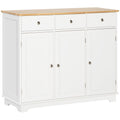 Modern White Sideboard with Rubberwood Top – 3 - Drawer Buffet Cabinet with Adjustable Shelves - Hippopotamus Barn