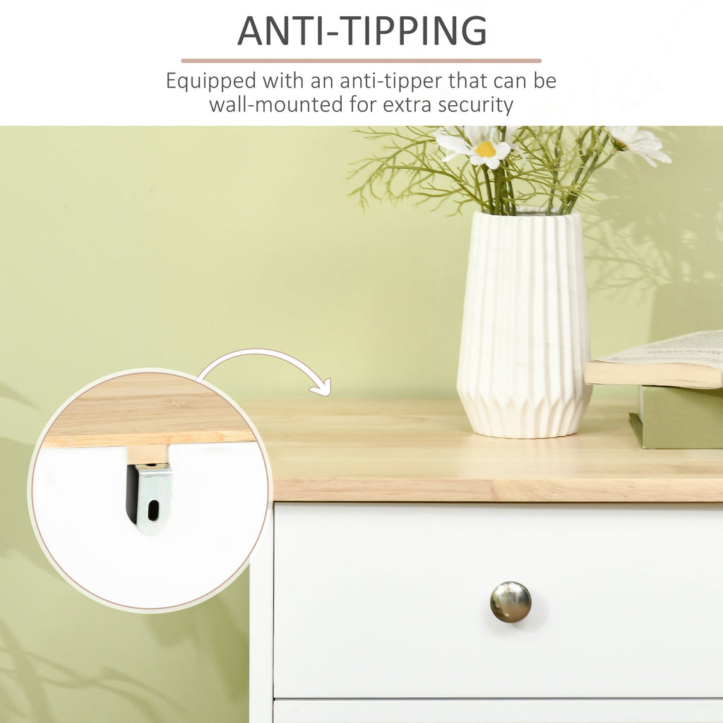 Modern White Sideboard with Rubberwood Top – 3 - Drawer Buffet Cabinet with Adjustable Shelves - Hippopotamus Barn