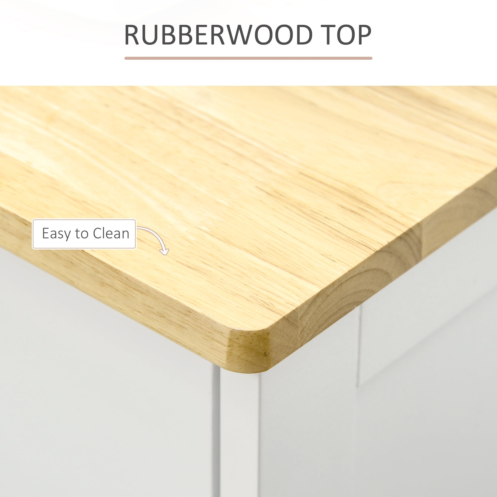 Modern White Sideboard with Rubberwood Top – 3 - Drawer Buffet Cabinet with Adjustable Shelves - Hippopotamus Barn
