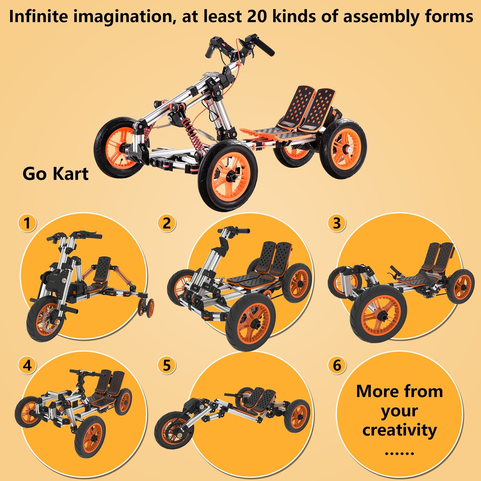 Modular Electric Go - Kart for Kids – 500W Brushless Motor, 20+ Build Configurations, Aerospace Aluminum - Hippopotamus Barn
