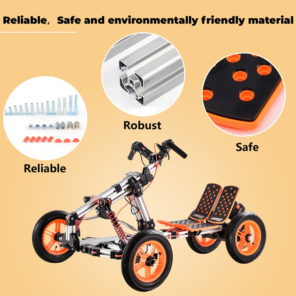 Modular Electric Go - Kart for Kids – 500W Brushless Motor, 20+ Build Configurations, Aerospace Aluminum - Hippopotamus Barn