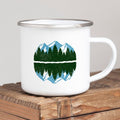 Mountain Enamel Camping Mug - 10oz White Cast Iron Coffee Mug - Hippopotamus Barn