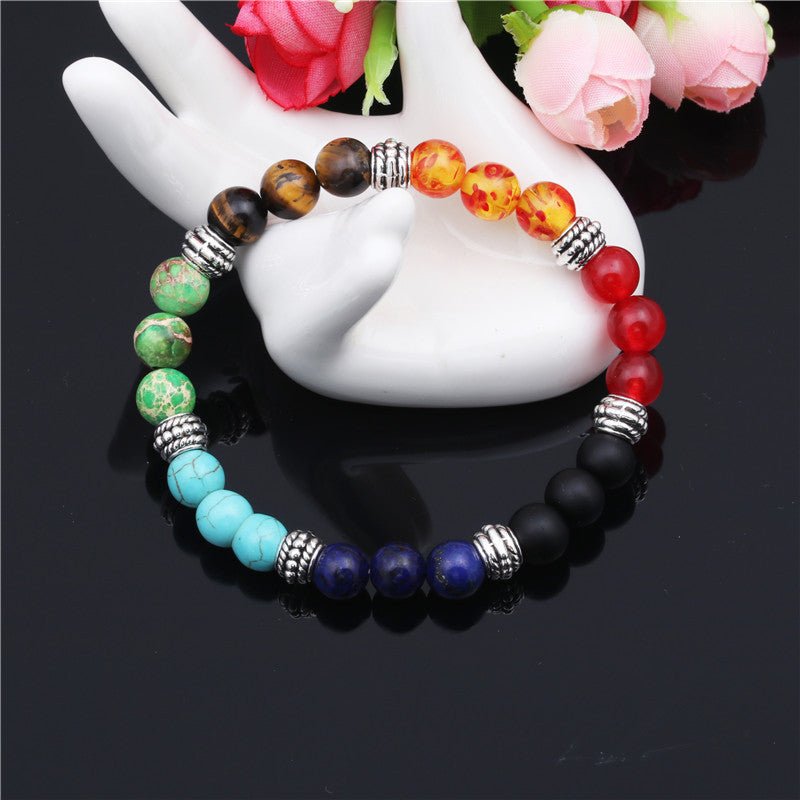 Natural Stone Chakra Bracelet - 7 Chakra Healing Crystal Yoga Meditation Jewelry - Hippopotamus Barn