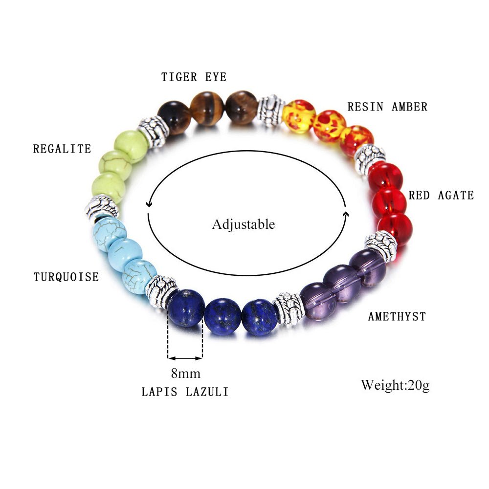 Natural Stone Chakra Bracelet - 7 Chakra Healing Crystal Yoga Meditation Jewelry - Hippopotamus Barn