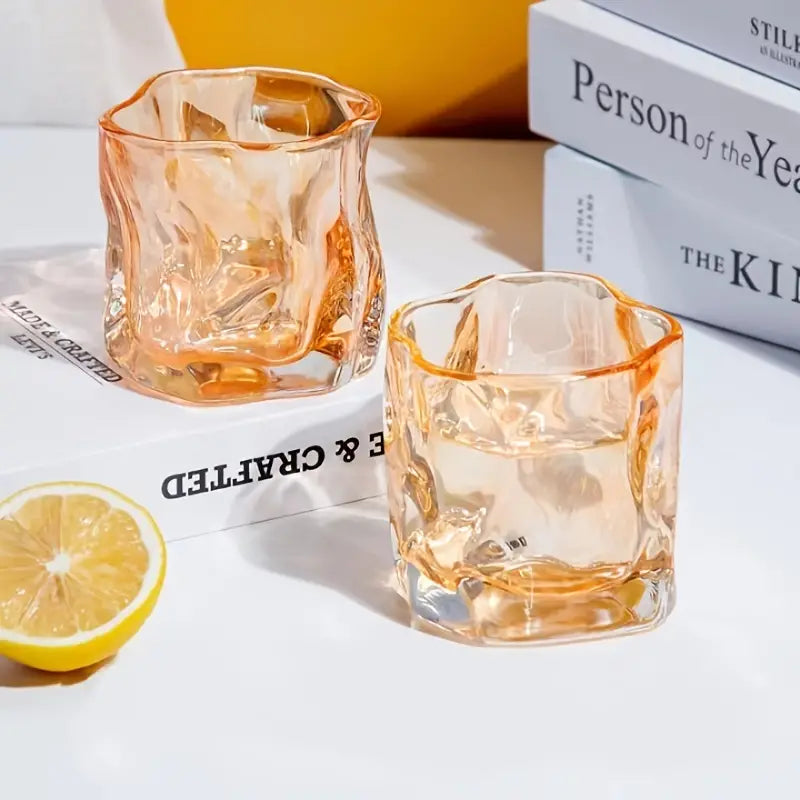 Irregular Geometric Glass Tumbler Set – Heat-Resistant Whiskey & Coffee Glasses (2 Pack)