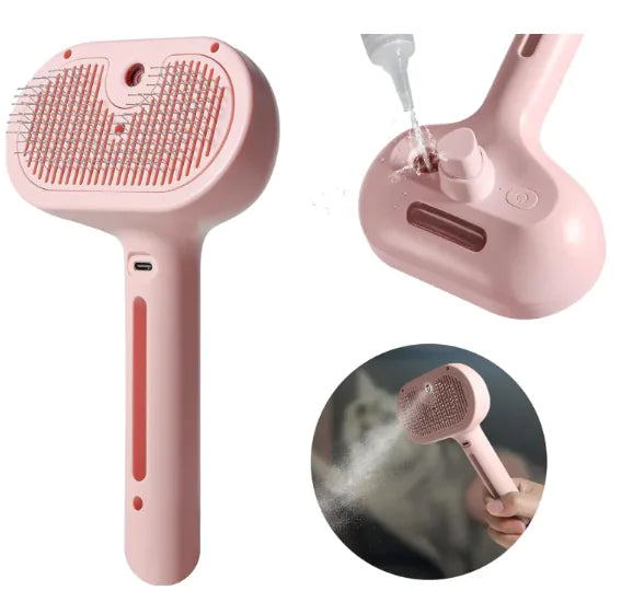 Pet Hair Spray Brush | 3-in-1 Steamy Grooming & Deshedding Tool