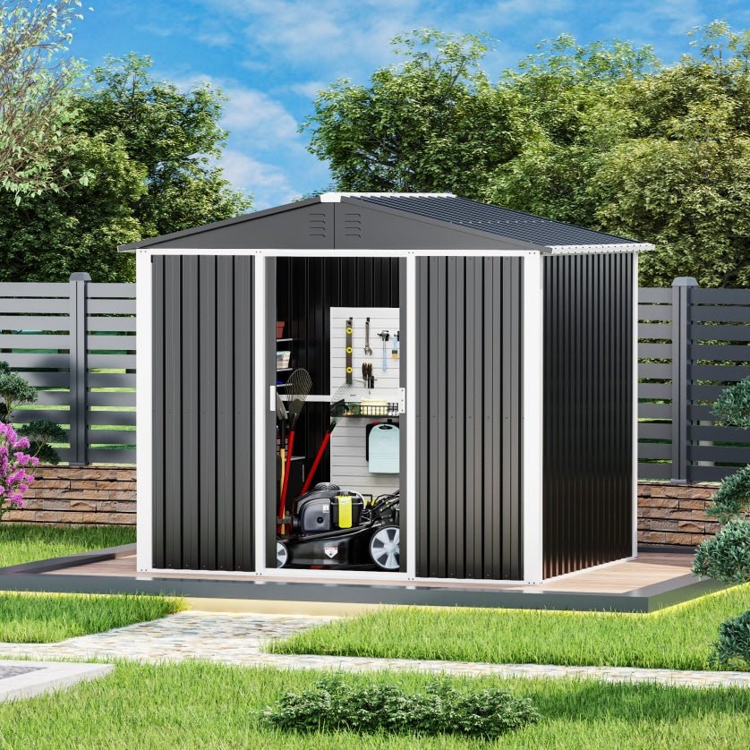 Outdoor Metal Storage Shed 8.6 x 6.3 Ft – Dual Sliding Doors | 54 Sq Ft Weatherproof Backyard Storage - Hippopotamus Barn