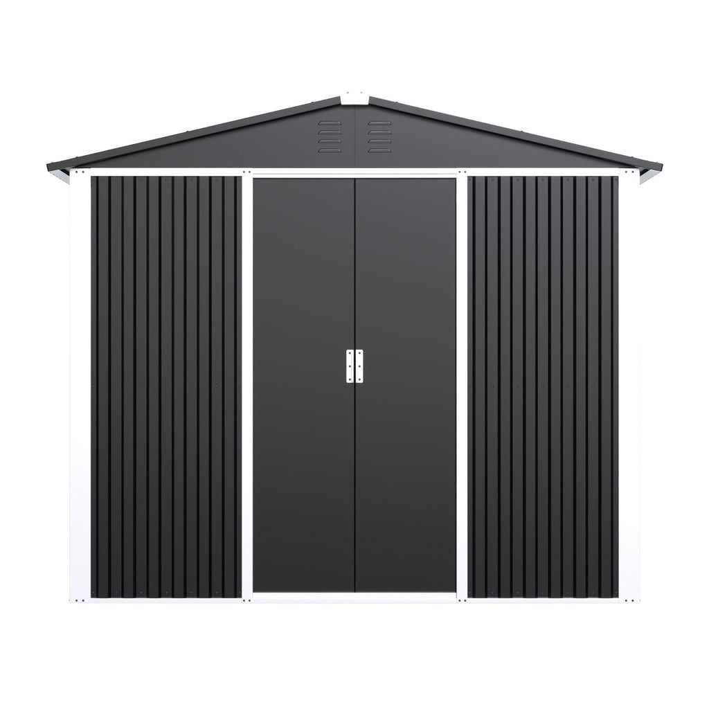 Outdoor Metal Storage Shed 8.6 x 6.3 Ft – Dual Sliding Doors | 54 Sq Ft Weatherproof Backyard Storage - Hippopotamus Barn