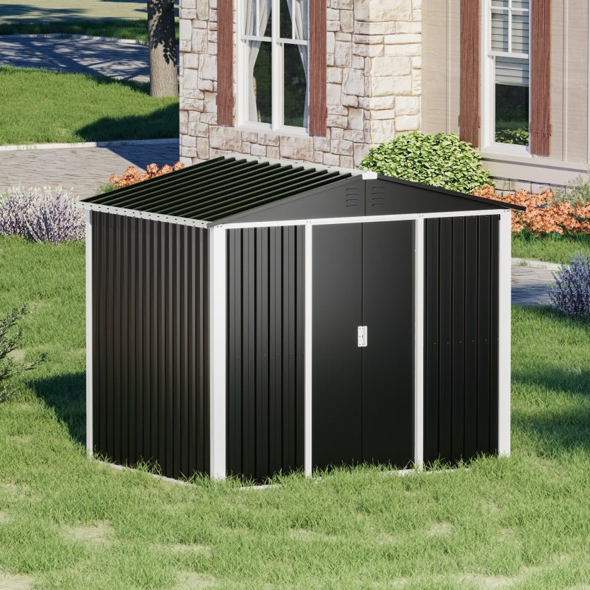 Outdoor Metal Storage Shed 8.6 x 6.3 Ft – Dual Sliding Doors | 54 Sq Ft Weatherproof Backyard Storage - Hippopotamus Barn