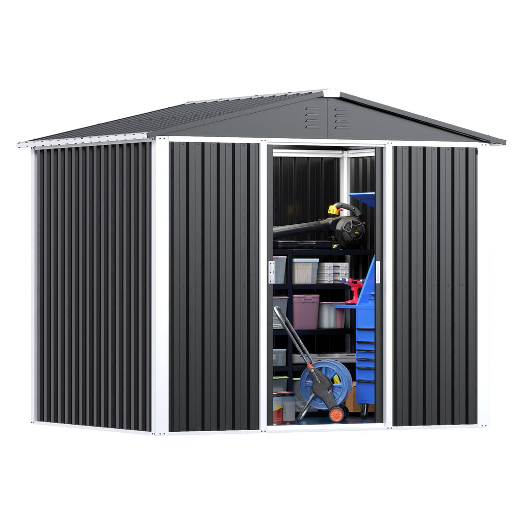 Outdoor Metal Storage Shed 8.6 x 6.3 Ft – Dual Sliding Doors | 54 Sq Ft Weatherproof Backyard Storage - Hippopotamus Barn