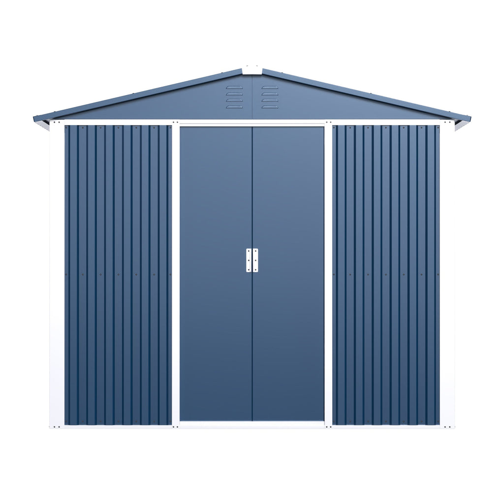 Outdoor Metal Storage Shed 8.6 x 6.3 Ft – Sliding Door, 54 Sq Ft | Blue | Backyard, Garden, Patio - Hippopotamus Barn