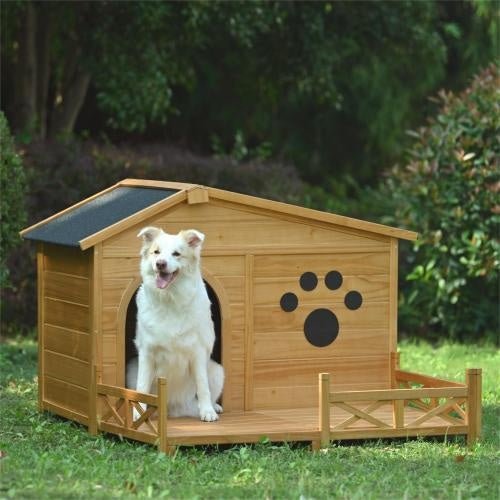 Outdoor Wooden Dog House with Porch - 48" Weather - Resistant Kennel for Medium Dogs - Hippopotamus Barn