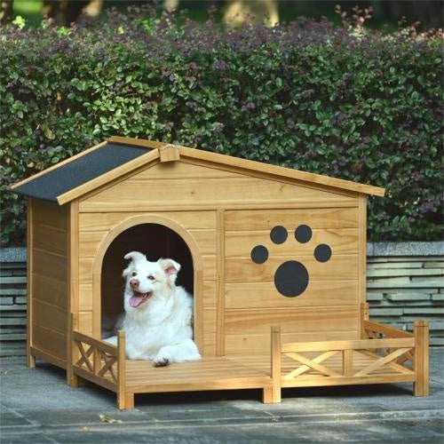Outdoor Wooden Dog House with Porch - 48" Weather - Resistant Kennel for Medium Dogs - Hippopotamus Barn