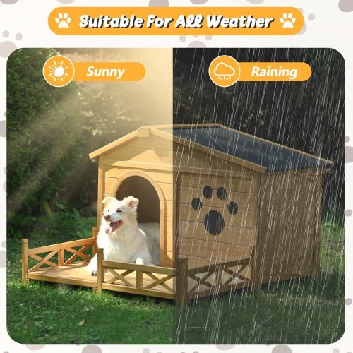 Outdoor Wooden Dog House with Porch - 48" Weather - Resistant Kennel for Medium Dogs - Hippopotamus Barn
