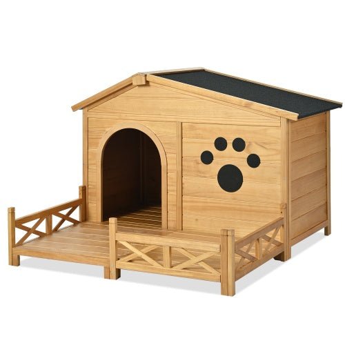 Outdoor Wooden Dog House with Porch - 48" Weather - Resistant Kennel for Medium Dogs - Hippopotamus Barn
