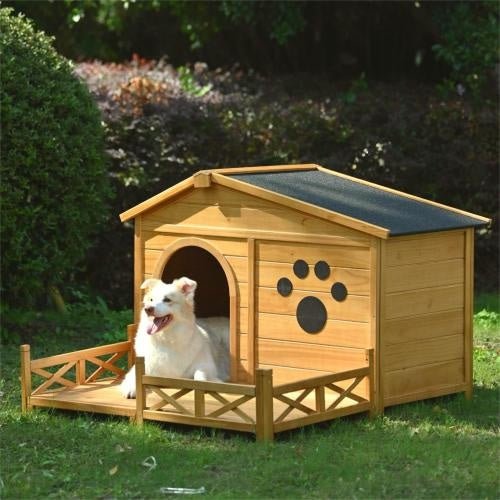 Outdoor Wooden Dog House with Porch - 48" Weather - Resistant Kennel for Medium Dogs - Hippopotamus Barn