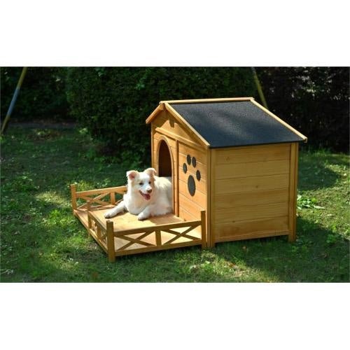 Outdoor Wooden Dog House with Porch - 48" Weather - Resistant Kennel for Medium Dogs - Hippopotamus Barn
