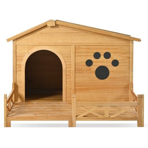 Outdoor Wooden Dog House with Porch - 48" Weather - Resistant Kennel for Medium Dogs - Hippopotamus Barn