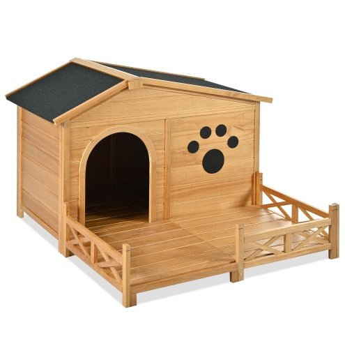 Outdoor Wooden Dog House with Porch - 48" Weather - Resistant Kennel for Medium Dogs - Hippopotamus Barn