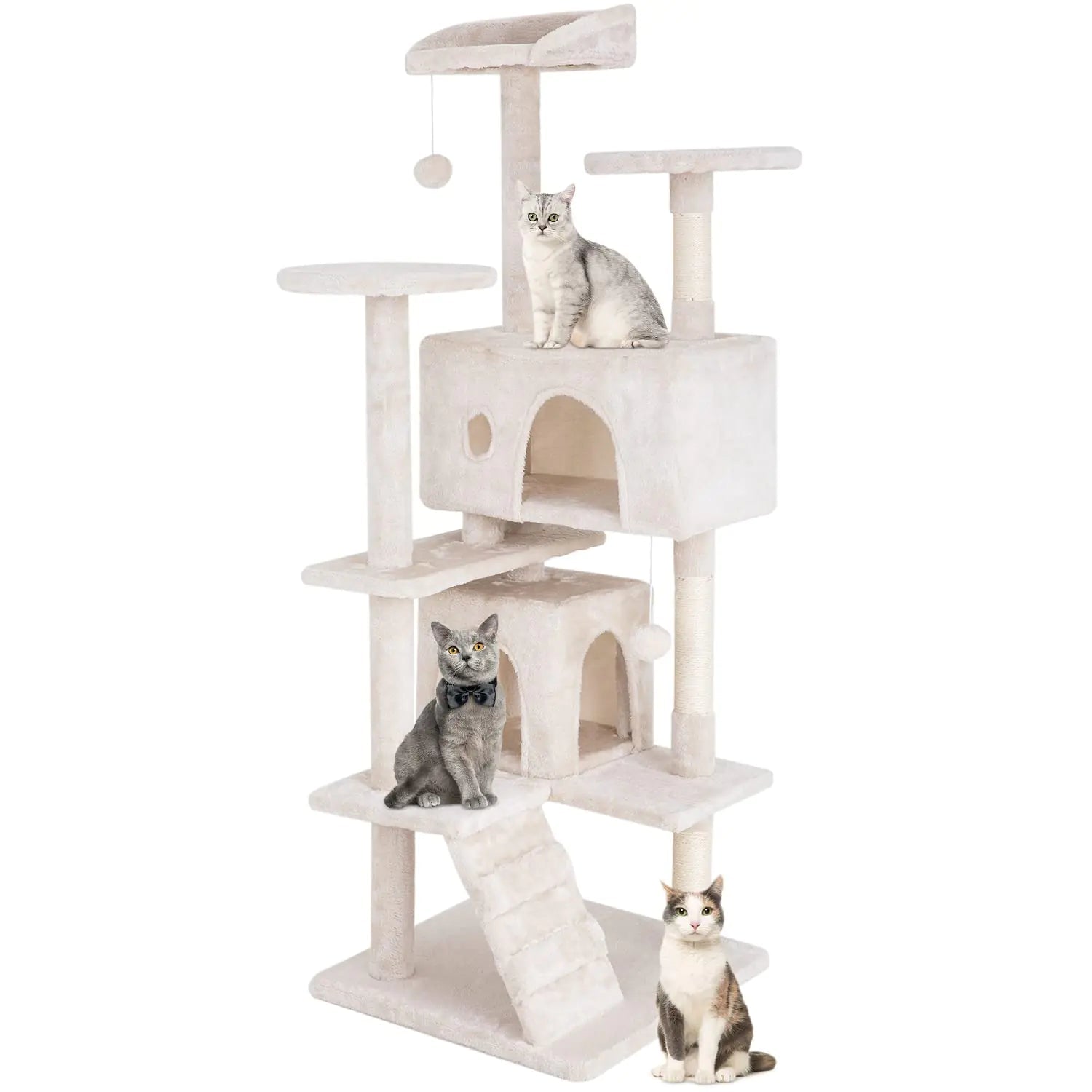 PayLessHere 54 - Inch Multi - Level Cat Tree | Luxury Activity Center & Condo (Beige) - Hippopotamus Barn