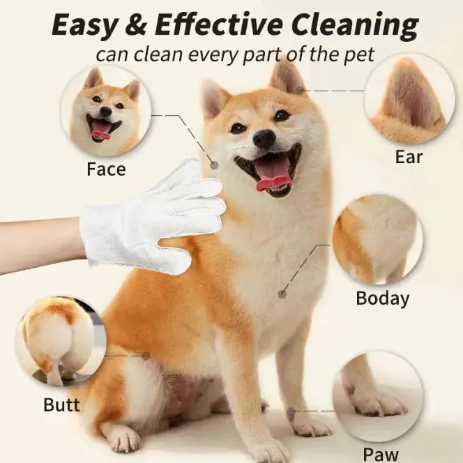 Pet Cleaning Gloves & Wipes | 9 - in - 1 Total Hygiene & Grooming Kit - Hippopotamus Barn