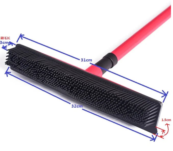 Pet Hair Removal Broom Mop | 2 - in - 1 Rubber Squeegee & Bristle Sweeper - Hippopotamus Barn