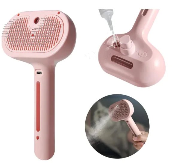 Pet Hair Spray Brush | 3 - in - 1 Steamy Grooming & Deshedding Tool - Hippopotamus Barn