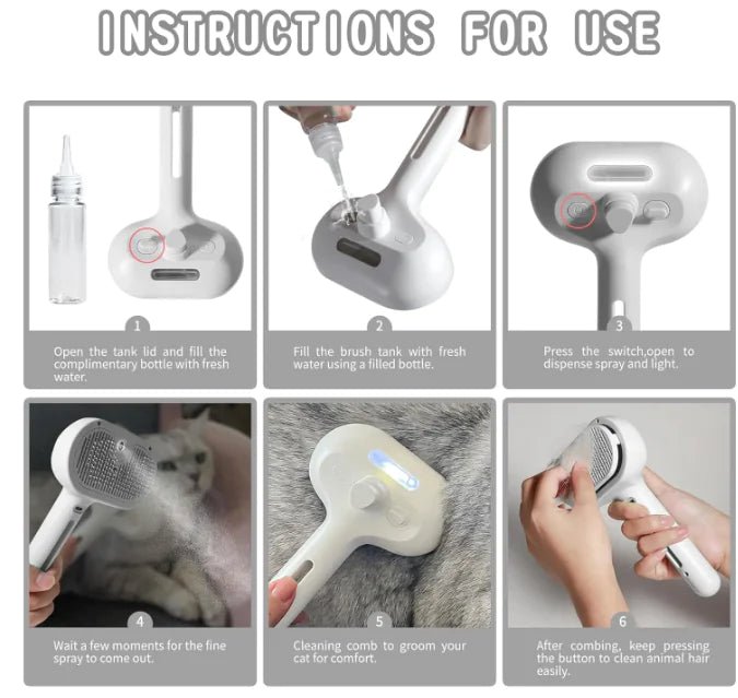 Pet Hair Spray Brush | 3 - in - 1 Steamy Grooming & Deshedding Tool - Hippopotamus Barn