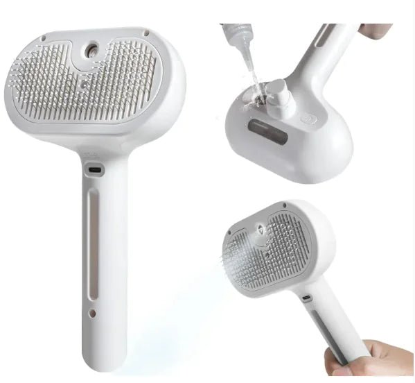 Pet Hair Spray Brush | 3 - in - 1 Steamy Grooming & Deshedding Tool - Hippopotamus Barn