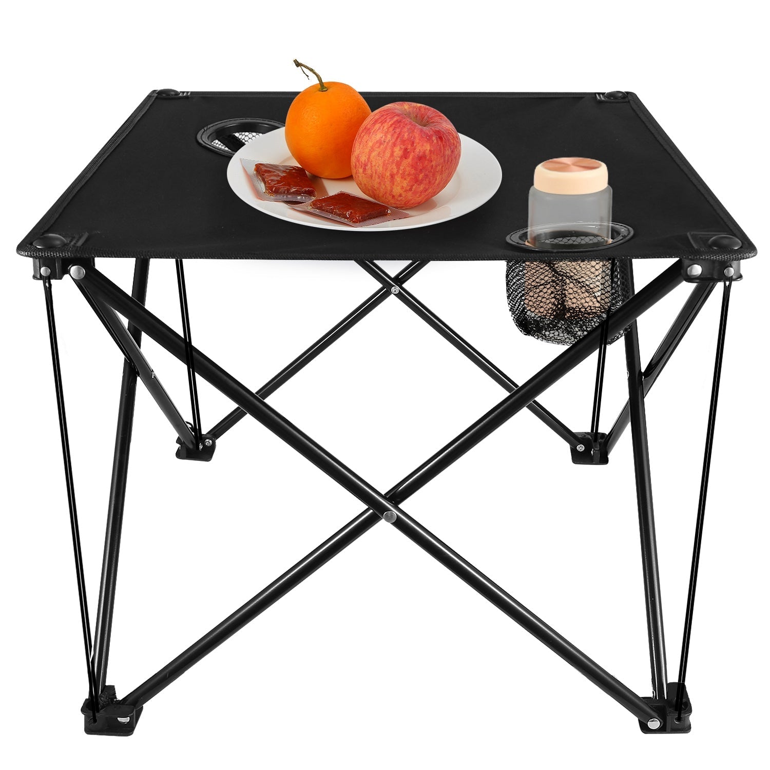 Portable Folding Camping Table | 18.5" Square, 44 lb Capacity, 2 Cup Holders & Carry Bag | Lightweight 2 lb | Black - Hippopotamus Barn