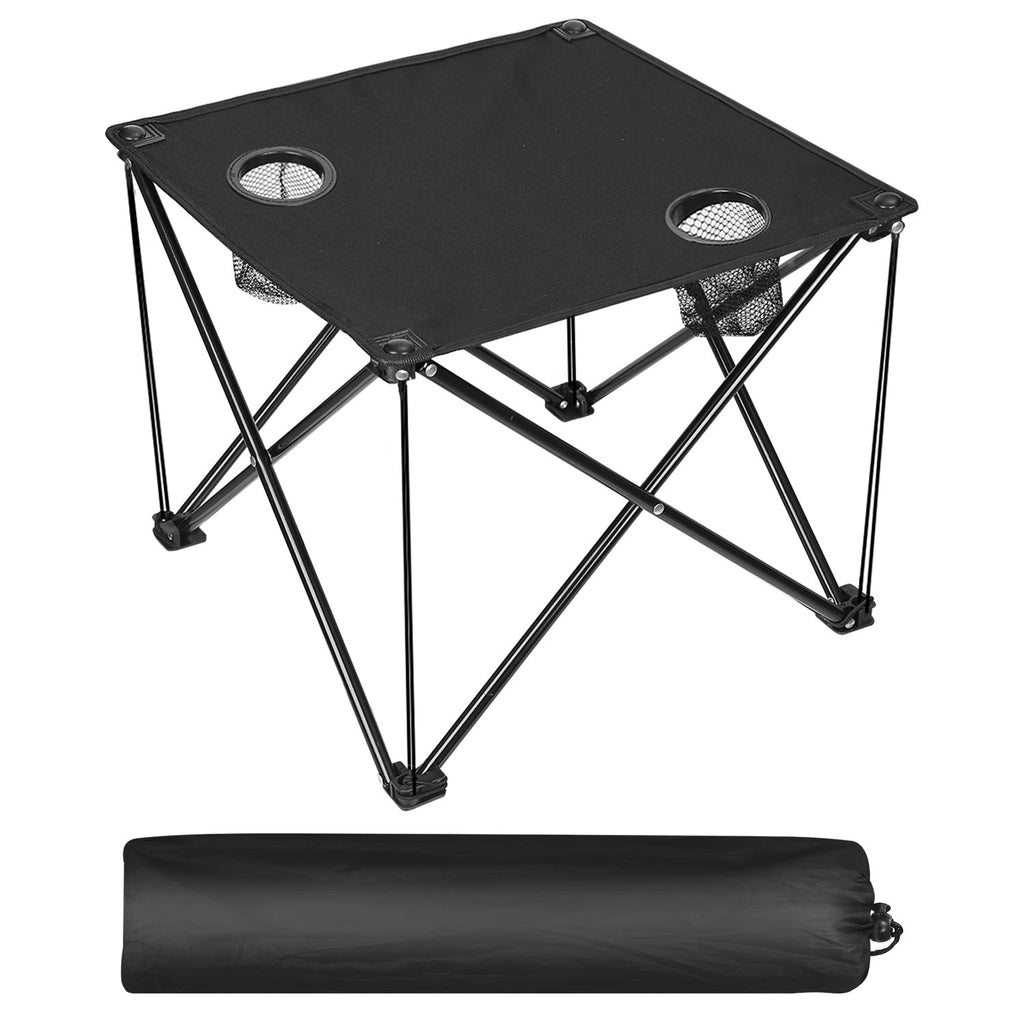 Portable Folding Camping Table | 18.5" Square, 44 lb Capacity, 2 Cup Holders & Carry Bag | Lightweight 2 lb | Black - Hippopotamus Barn