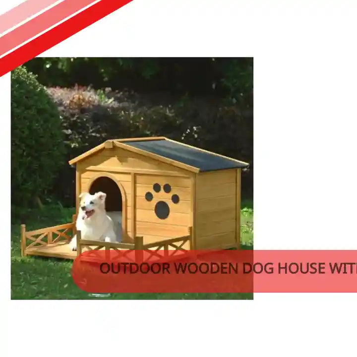 Outdoor Wooden Dog House with Porch - 48" Weather-Resistant Kennel for Medium Dogs by@Outfy