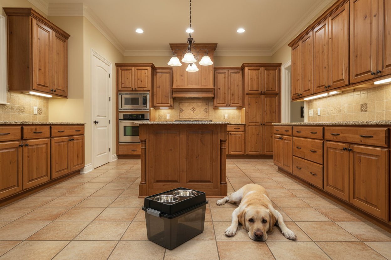 Sharper Image Elevated Pet Feeder with 13lb Food Storage & 3 - in - 1 Measuring Scooper - Hippopotamus Barn