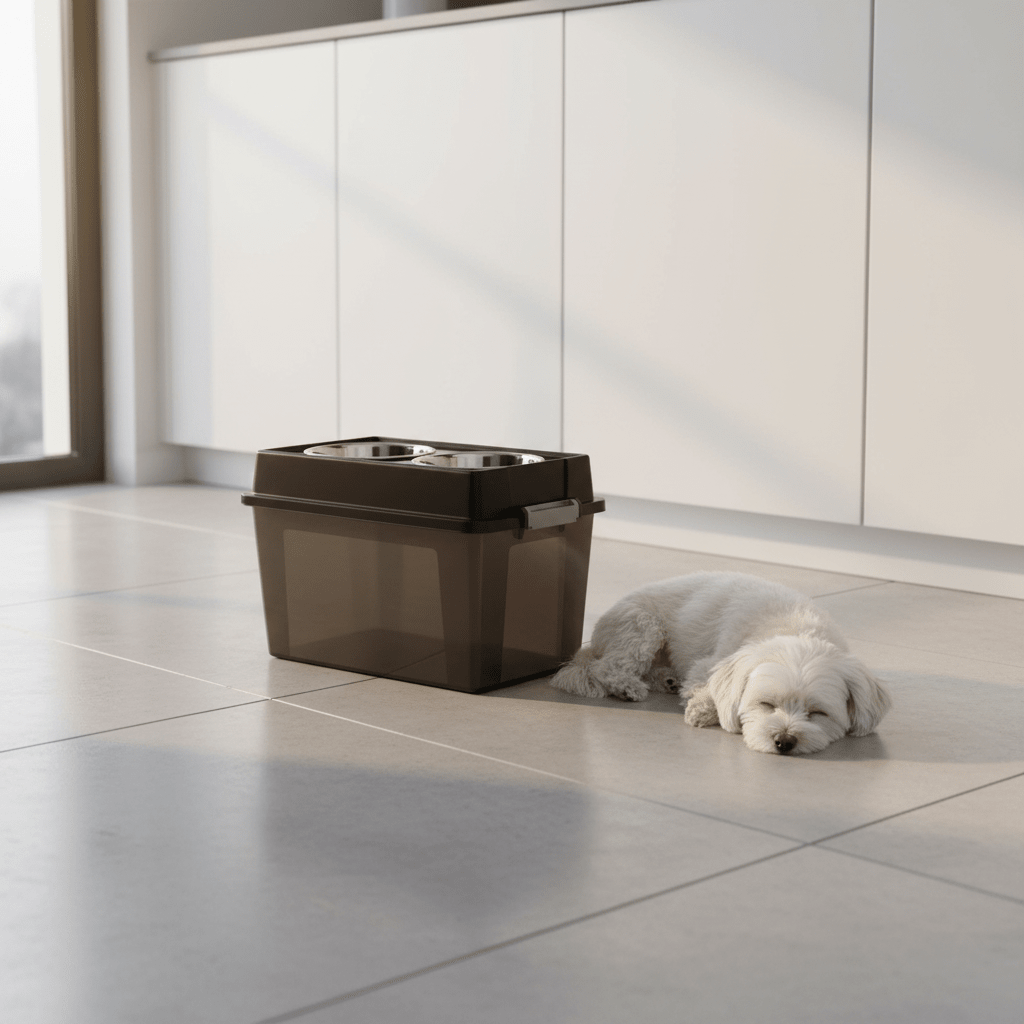 Sharper Image Elevated Pet Feeder with 13lb Food Storage & 3 - in - 1 Measuring Scooper - Hippopotamus Barn