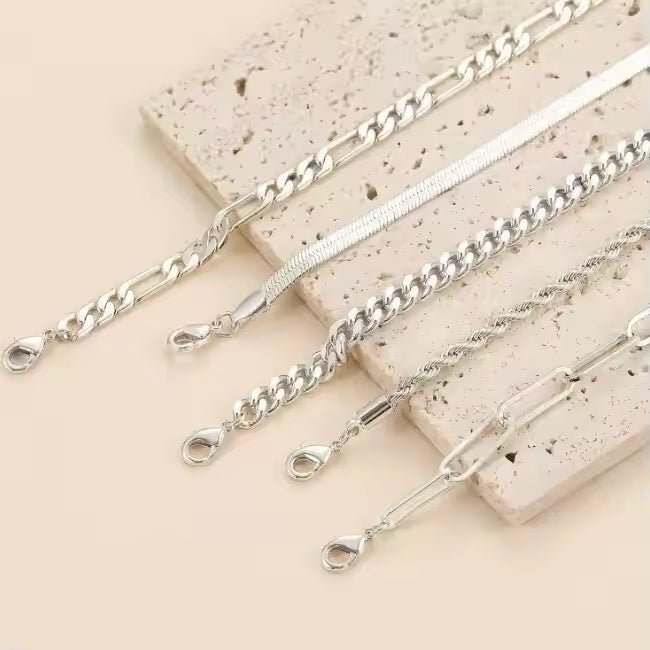 Silver Bracelets for Women - 5 Piece Stackable Set, 14K Plated Adjustable Dainty Jewelry - Hippopotamus Barn