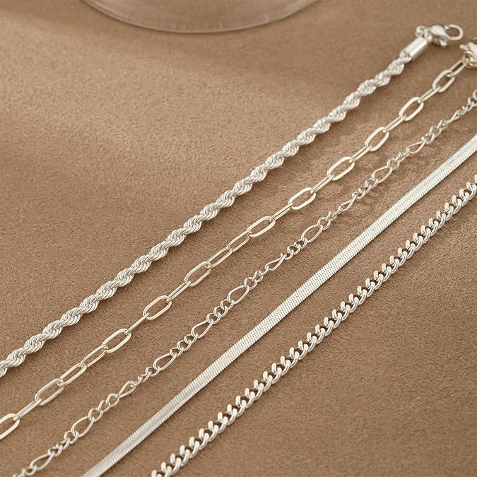 Silver Bracelets for Women - 5 Piece Stackable Set, 14K Plated Adjustable Dainty Jewelry - Hippopotamus Barn
