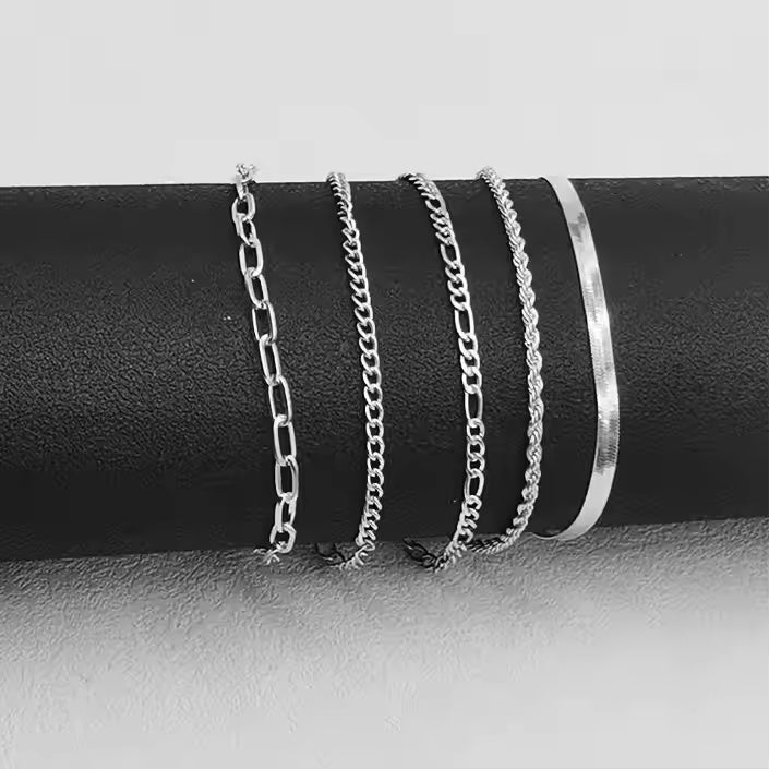 Silver Bracelets for Women - 5 Piece Stackable Set, 14K Plated Adjustable Dainty Jewelry - Hippopotamus Barn