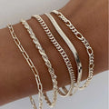 Silver Bracelets for Women - 5 Piece Stackable Set, 14K Plated Adjustable Dainty Jewelry - Hippopotamus Barn