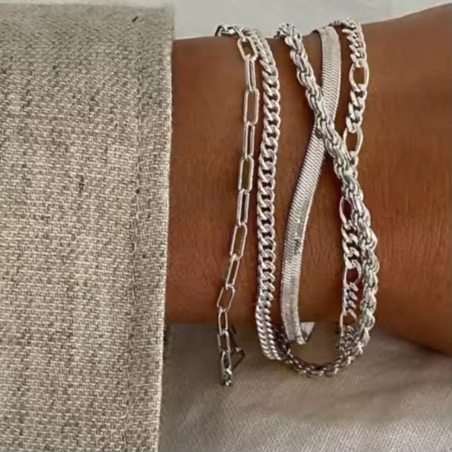 Silver Bracelets for Women - 5 Piece Stackable Set, 14K Plated Adjustable Dainty Jewelry - Hippopotamus Barn