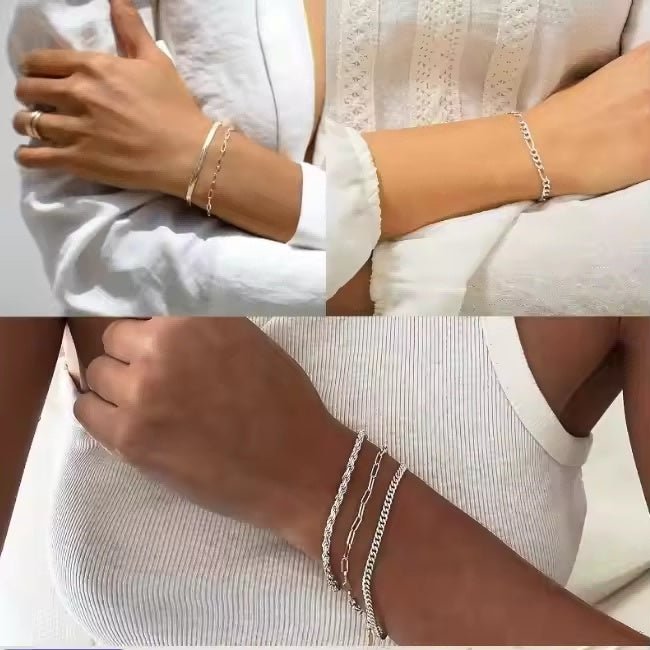 Silver Bracelets for Women - 5 Piece Stackable Set, 14K Plated Adjustable Dainty Jewelry - Hippopotamus Barn