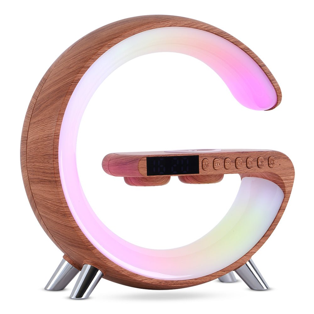Smart LED Atmosphere Lamp with Wireless Charger & Bluetooth Speaker - G - Shaped Bedside Night Light - Hippopotamus Barn