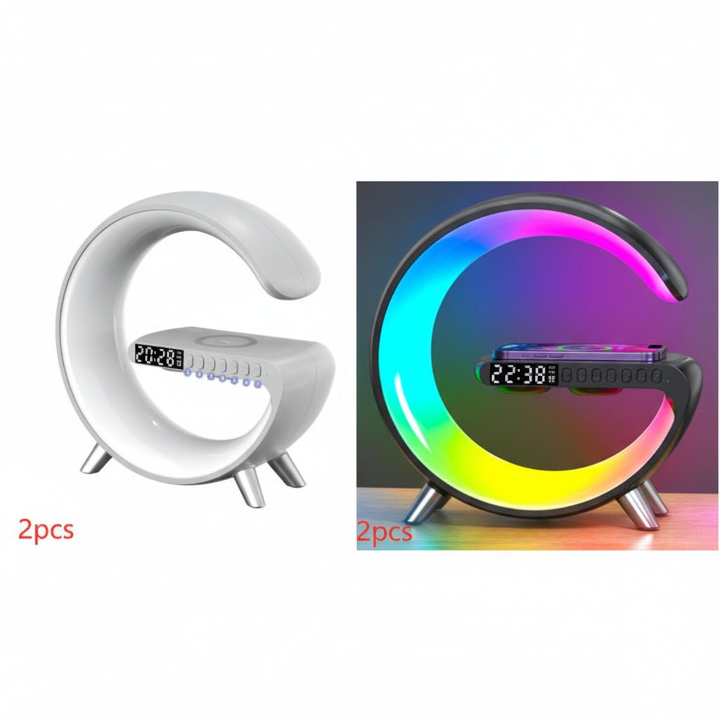 Smart LED Atmosphere Lamp with Wireless Charger & Bluetooth Speaker - G - Shaped Bedside Night Light - Hippopotamus Barn