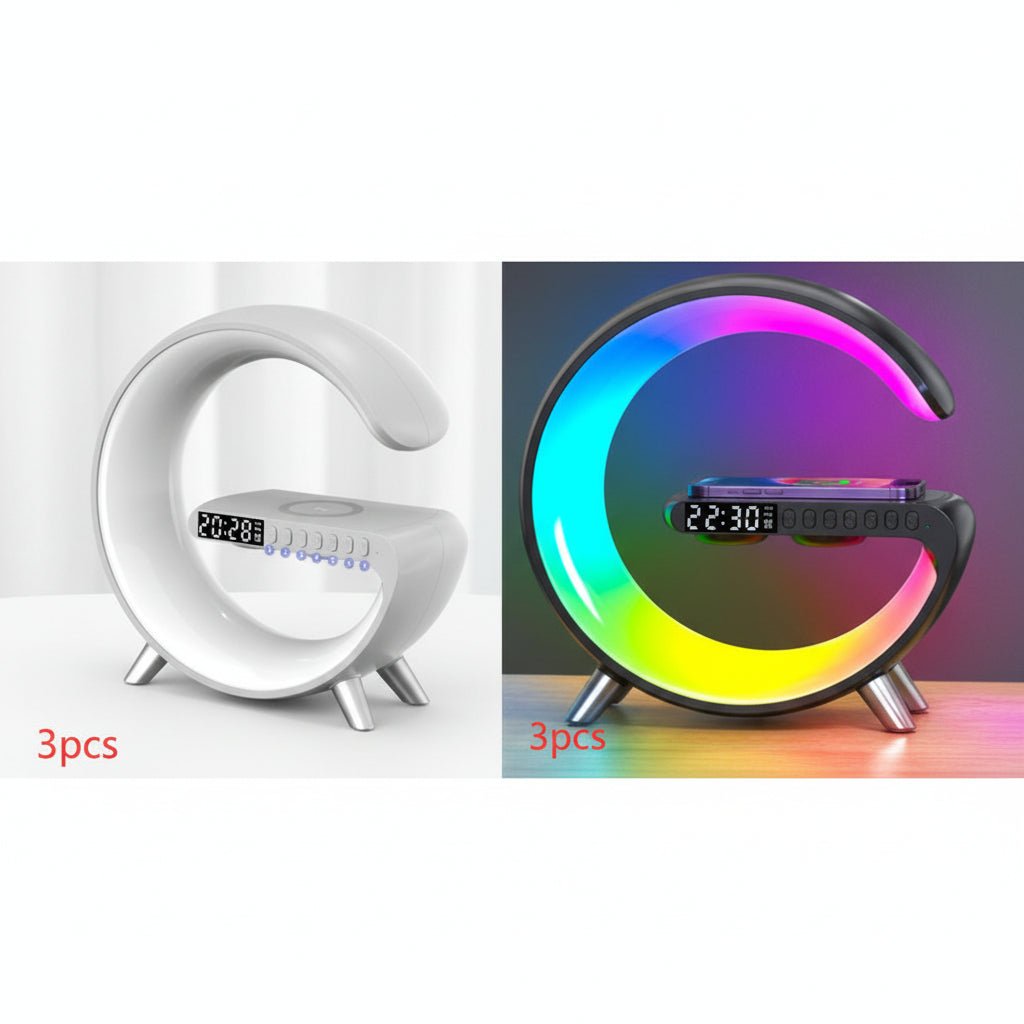 Smart LED Atmosphere Lamp with Wireless Charger & Bluetooth Speaker - G - Shaped Bedside Night Light - Hippopotamus Barn