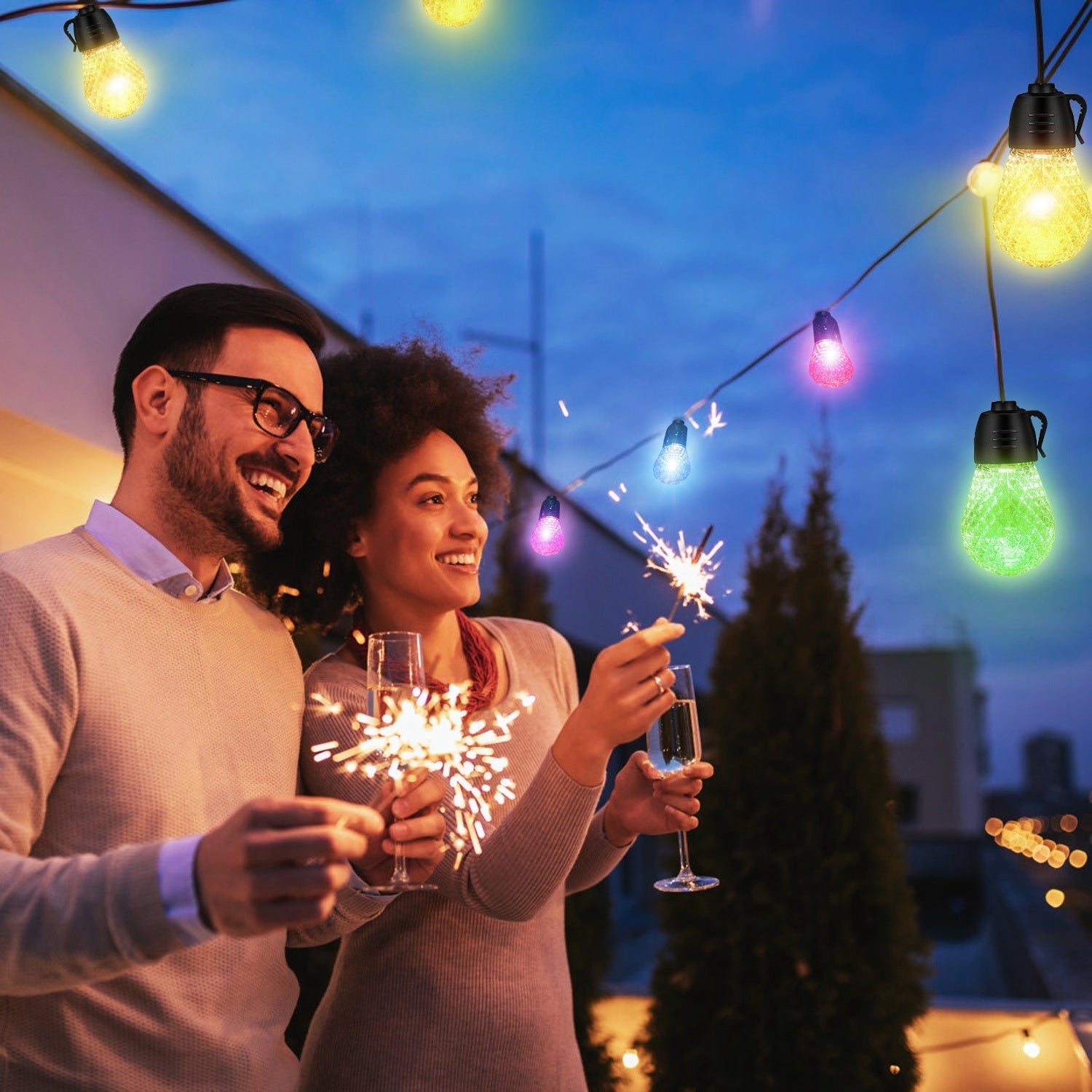 Smart RGB LED String Lights 52.5ft - IP66 Waterproof Outdoor Patio Lights with App & Remote - Hippopotamus Barn